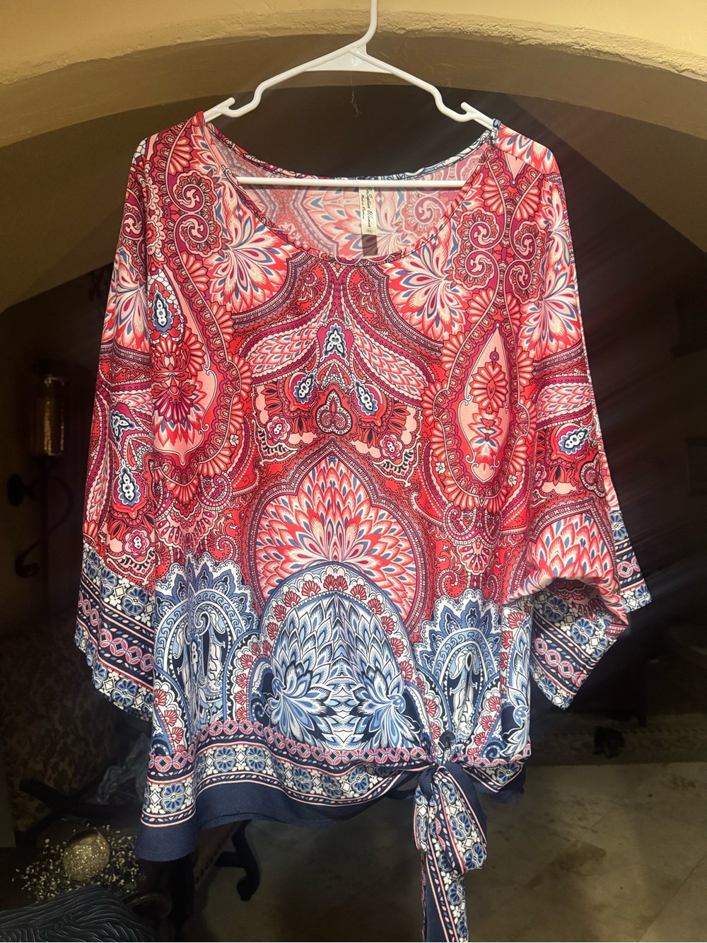 Perseption Red & Blue Paisley Tie-Hem Tunic